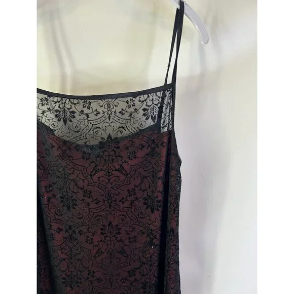 VTG Y2K Sheer Metallic Floral Over Lay Spaghetti Slip Dress Whimsy HOC - Picture 6 of 7